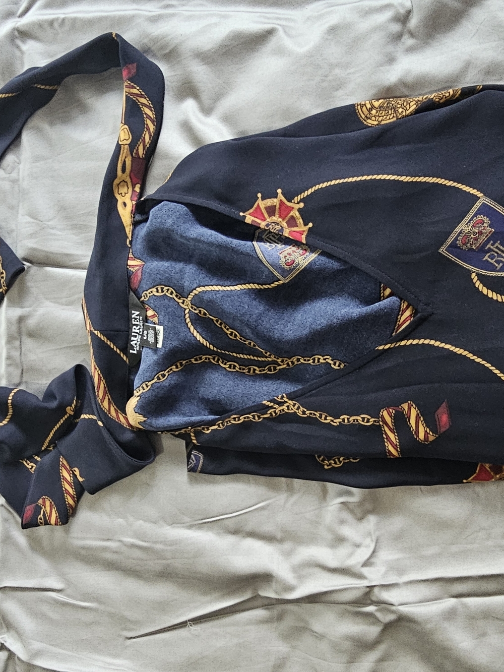 Lauren Ralph Lauren Navy Chain-Print Women's Shirt Size L - Picture 8 of 8